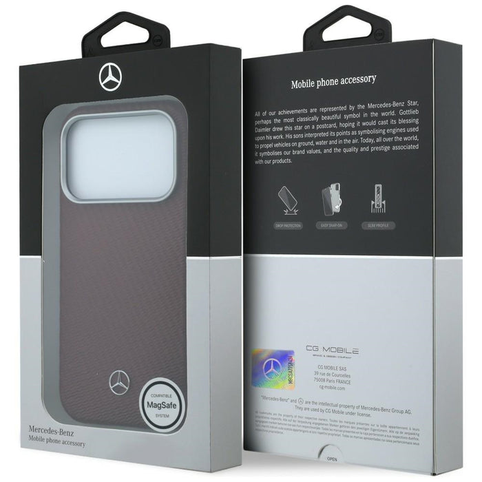 Кожен калъф Mercedes Semi Wrap с дървен ефект MagSafe за iPhone 17 Pro Max - червен