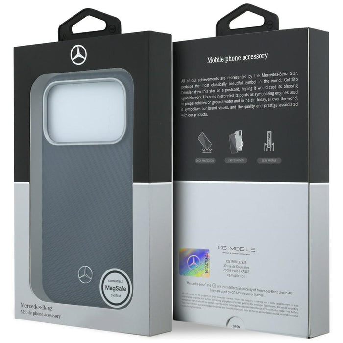 Кожен калъф Mercedes Semi Wrap с дървен ефект MagSafe за iPhone 17 Pro Max - тъмносин