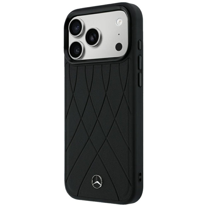 Кожен калъф Mercedes Crossed Lines MagSafe за iPhone 17 Pro Max / 18 Pro Max - черен
