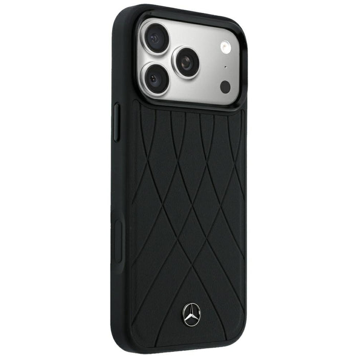 Кожен калъф Mercedes Crossed Lines MagSafe за iPhone 17 Pro Max / 18 Pro Max - черен