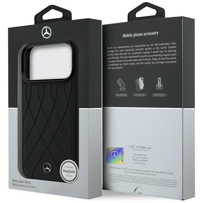 Кожен калъф Mercedes Crossed Lines MagSafe за iPhone 17 Pro Max / 18 Pro Max - черен