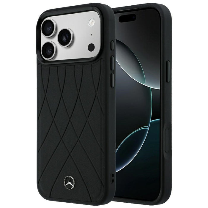 Кожен калъф Mercedes Crossed Lines MagSafe за iPhone 17 Pro Max / 18 Pro Max - черен