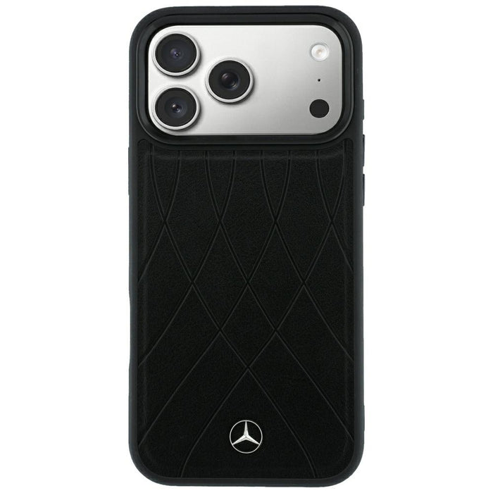 Кожен калъф Mercedes Crossed Lines MagSafe за iPhone 17 Pro Max / 18 Pro Max - черен