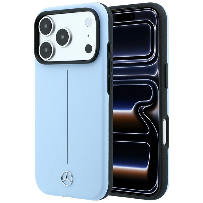 Кожен калъф Mercedes Iconic Line MagSafe за iPhone 18 Pro / 17 Pro - син
