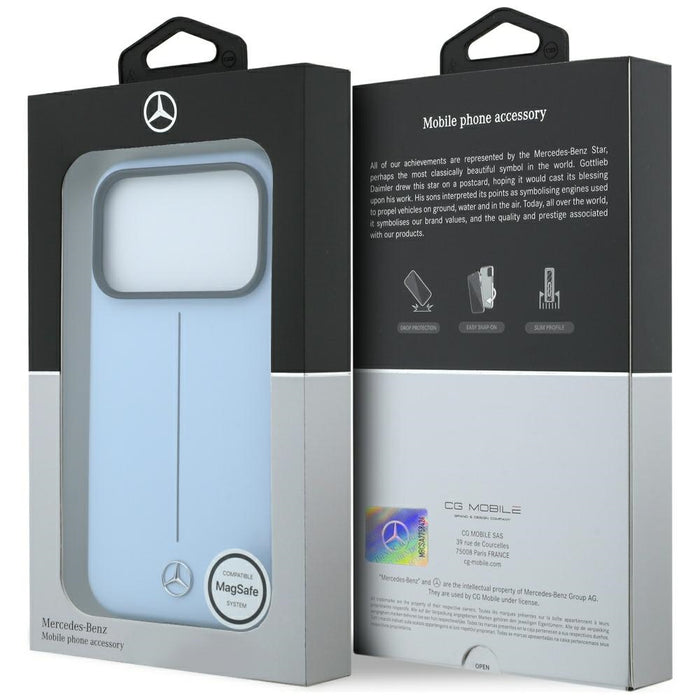 Кожен калъф Mercedes Iconic Line MagSafe за iPhone 18 Pro / 17 Pro - син