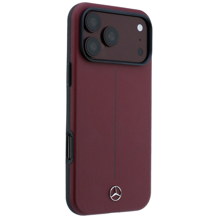 Кожен калъф Mercedes Semi Wrap Iconic Line MagSafe за iPhone 18 Pro Max / 17 Pro Max - бордо