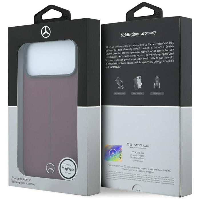 Кожен калъф Mercedes Semi Wrap Iconic Line MagSafe за iPhone 18 Pro Max / 17 Pro Max - бордо
