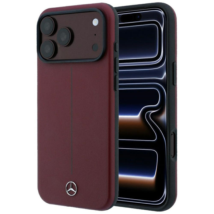 Кожен калъф Mercedes Semi Wrap Iconic Line MagSafe за iPhone 18 Pro Max / 17 Pro Max - бордо