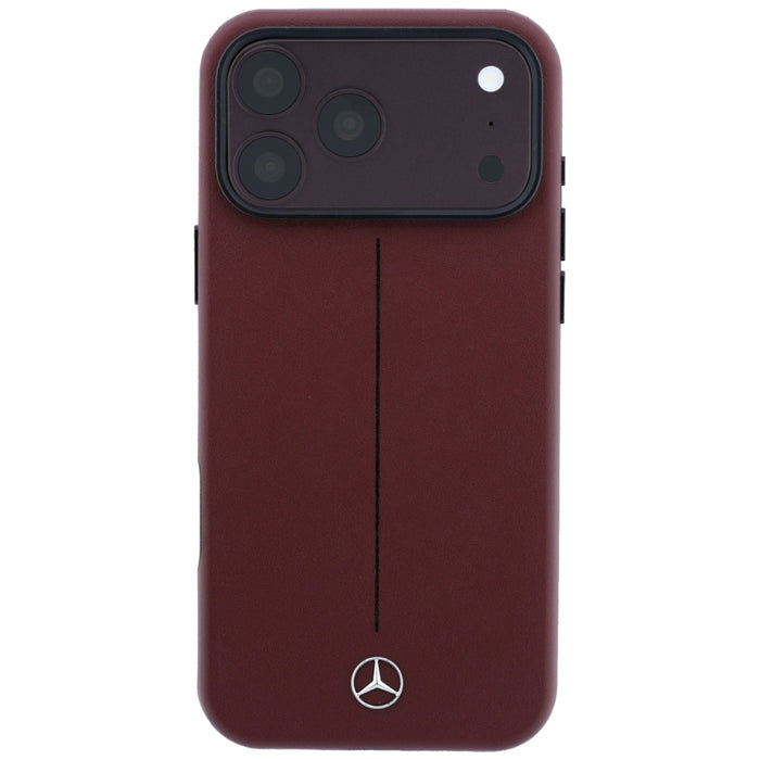 Кожен калъф Mercedes Semi Wrap Iconic Line MagSafe за iPhone 18 Pro Max / 17 Pro Max - бордо