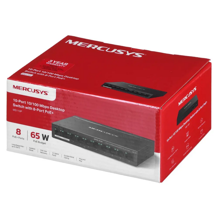 Mercusys 10-портов 10/100Mbps настолен комутатор с 8-портов