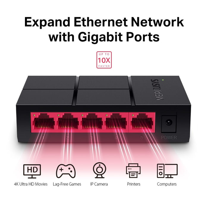 Mercusys 5-портов 10/100/1000 Mbps настолен превключвател