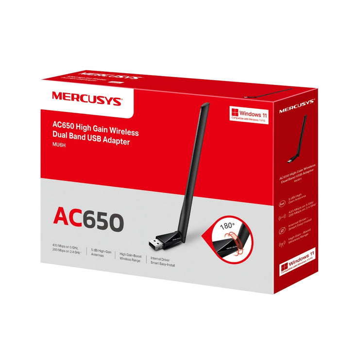 Mercusys AC650 безжичен двулентов USB адаптер с високо усилване