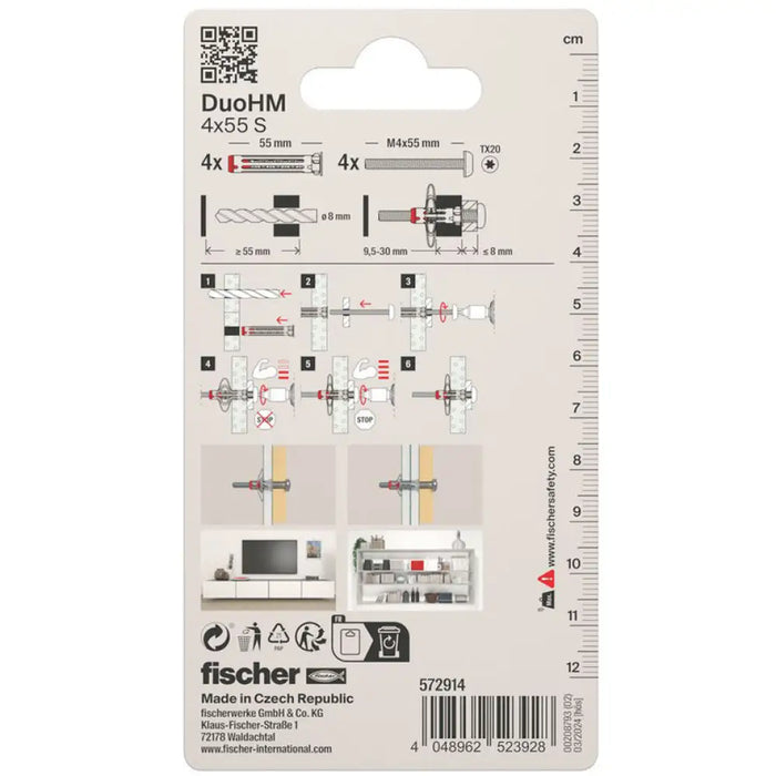МЕТАЛЕН ДЮБЕЛ ЗА КУХИНИ Ф6Х55ММ FISCHER DuoHM 4x55 S