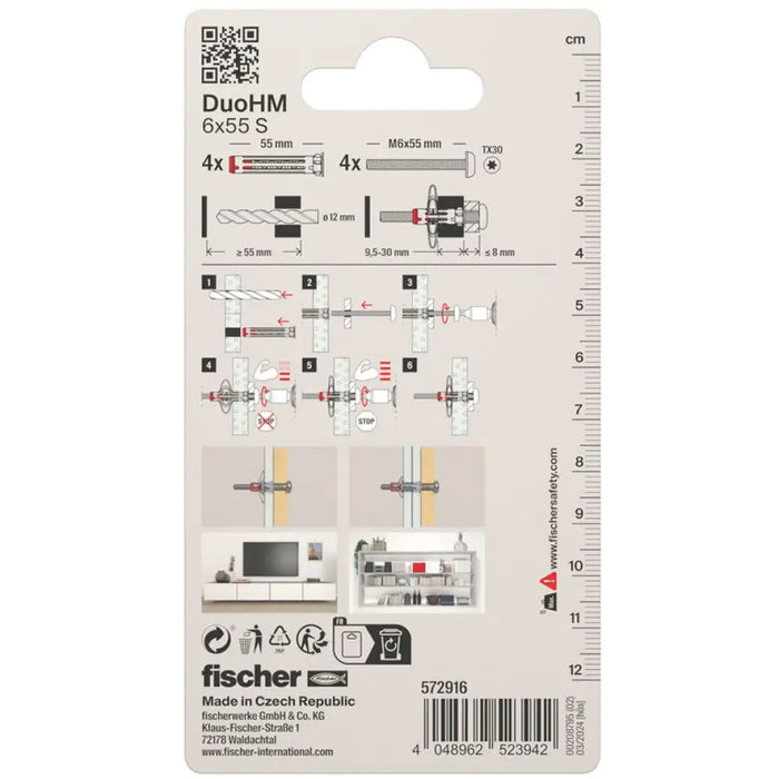 МЕТАЛЕН ДЮБЕЛ ЗА КУХИНИ Ф12Х55ММ FISCHER DuoHM 6x55 S