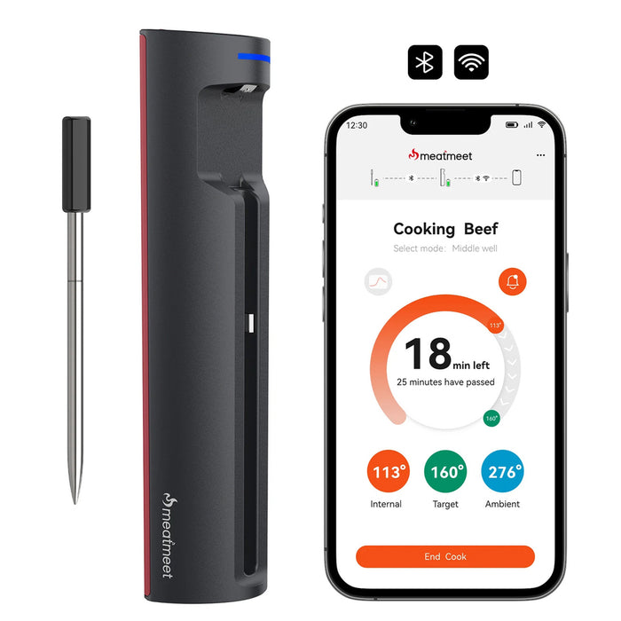 Meatmeet Pro Smart кухненски термометър с Bluetooth приложение, грил, фурна, пушилня - черен