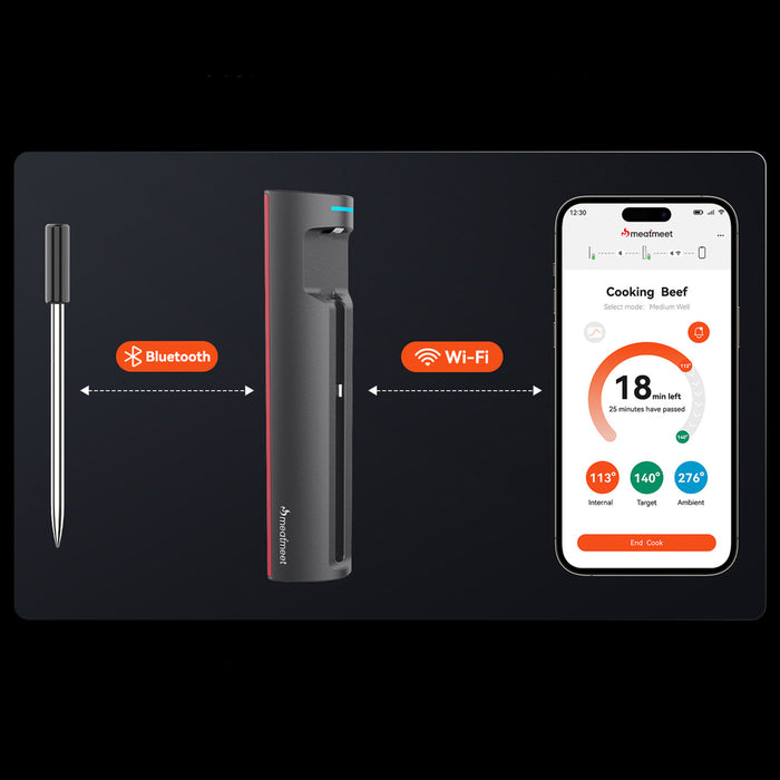Meatmeet Pro Smart кухненски термометър с Bluetooth приложение, грил, фурна, пушилня - черен