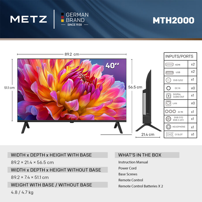 Телевизор METZ 40MTH2000Z LED 40.0 ", 100.0 см