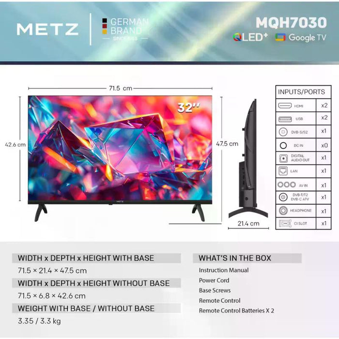 Телевизор Metz 32MQH7030Z , 1366x768 HD Ready , 32 inch, 80 см, Android , QLED