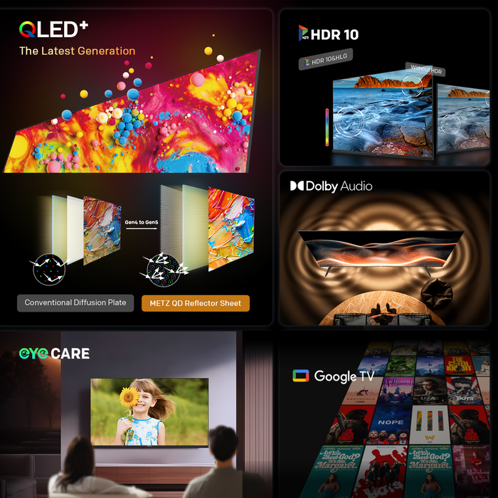 METZ Телевизор 40" 40MQF7000, FHD QLED SMART TV, Google TV, Frameless