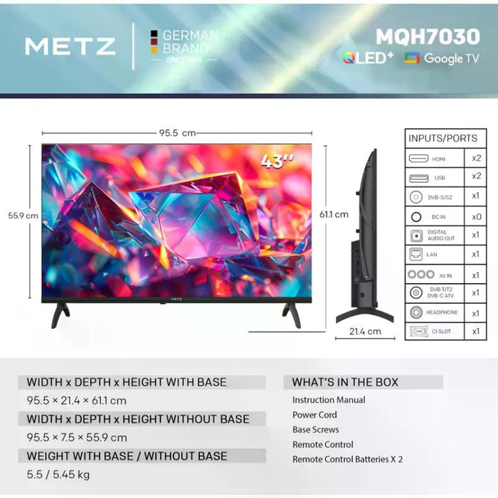 Телевизор Metz 43MQH7030Z , 108 см, 1920x1080 FULL HD , 43 inch, Android , QLED
