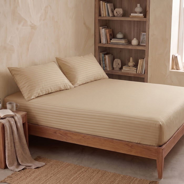 ЧАРШАФ С ЛАСТИК 160X200 CM И 2 КАЛЪФКИ 50X70 CM MIABELLA HOME САТЕНИРАН ПОЛИКОТЪН БЕЖ