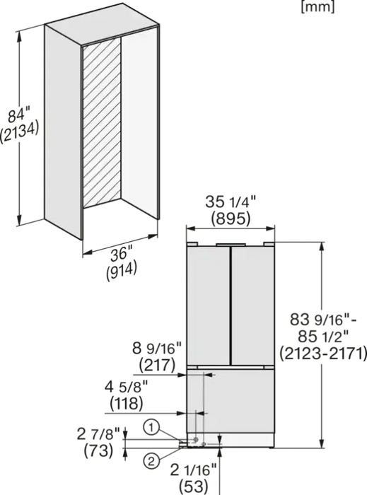 Вграден хладилник с фризер MIELE KFMC 3844 FD , 576 l, D , No Frost , Да