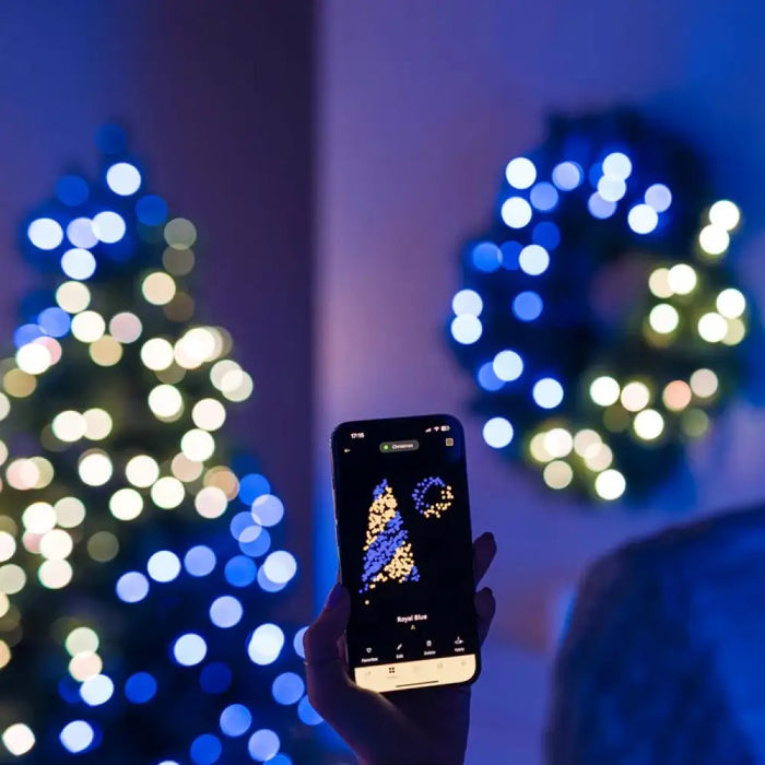 Мигащ предварително осветен венец 50 RGB LED зелен