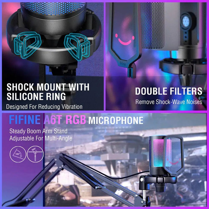 Микрофон със стойка FIFINE A6T RGB - Black
