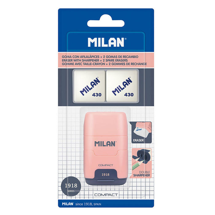 Комплект Гума и Острилка Milan Afilaborra Compact Serie 1918 Двоен Розов