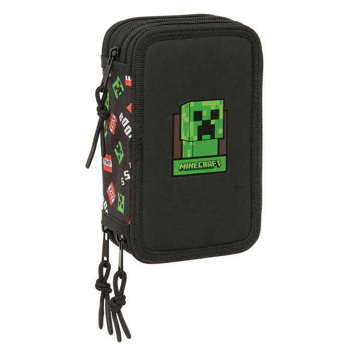 Троен несесер за моливи Minecraft Черен 12,5 x 19,5 x 5,5 cm 37 Части
