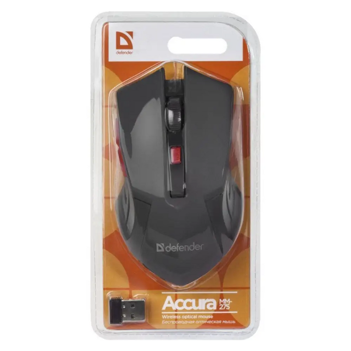 МИШКА DEFENDER ACCURA MM-275 RF BLACK & RED ОПТИЧНА 1600DPI