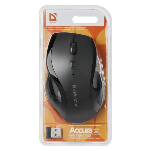 МИШКА DEFENDER ACCURA MM-295 RF ЧЕРНА ОПТИЧНА 1600DPI 6P