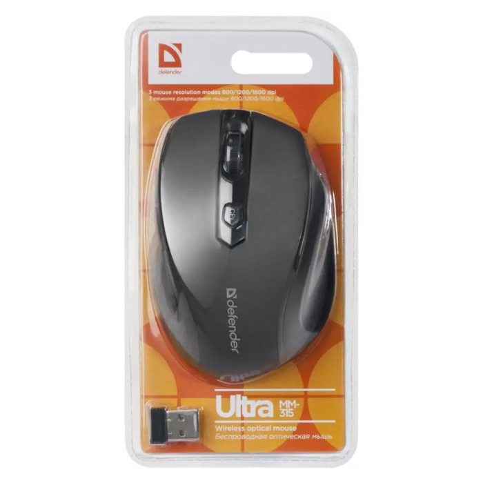 МИШКА DEFENDER ULTRA MM-315 RF ЧЕРНА ОПТИЧНА 1600DPI 6P