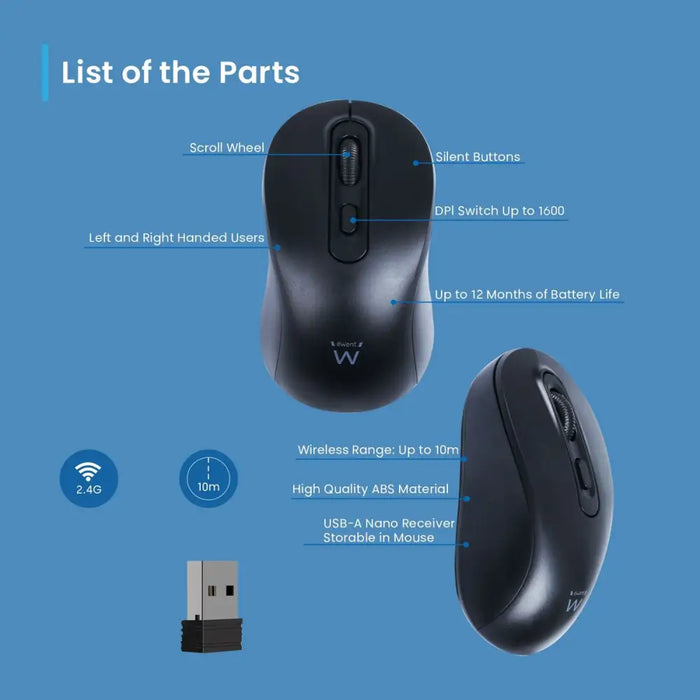 Мишка Ewent EW3218 Черен 1600 dpi