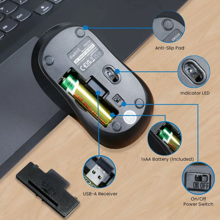 Мишка Ewent EW3218 Черен 1600 dpi