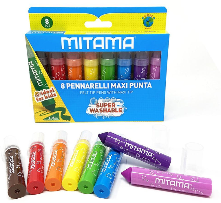 Флумастери Mitama - Jumbo Maxi Tip, 8 цвята, измиващи се