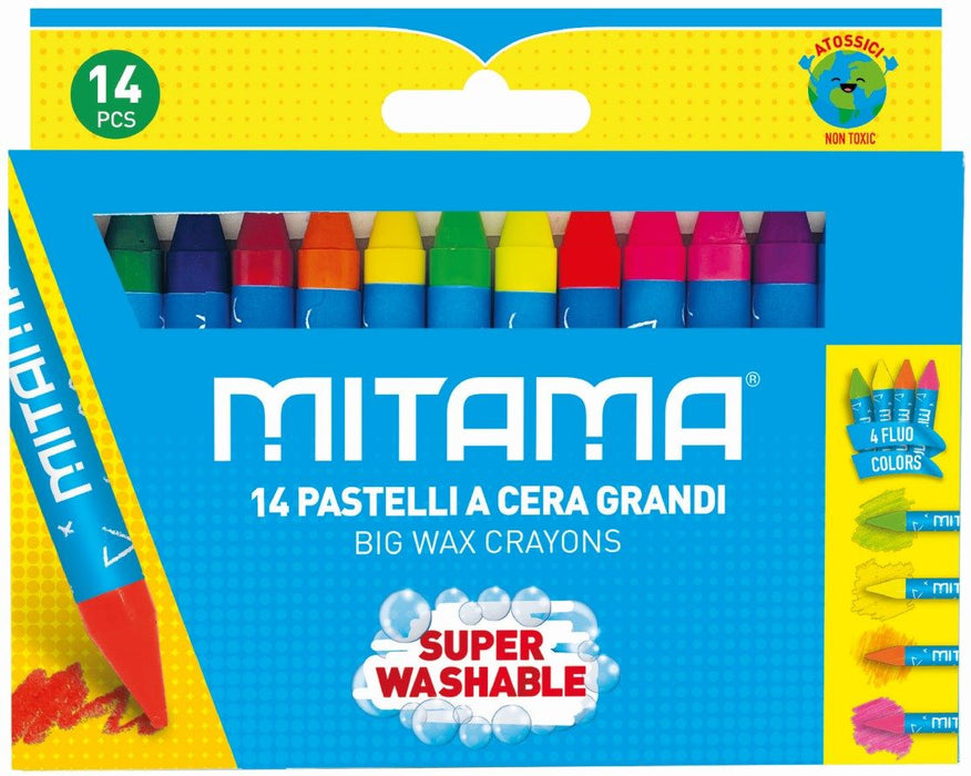 Восъчни пастели Mitama - Измиващи се, 10 + 4 цвята