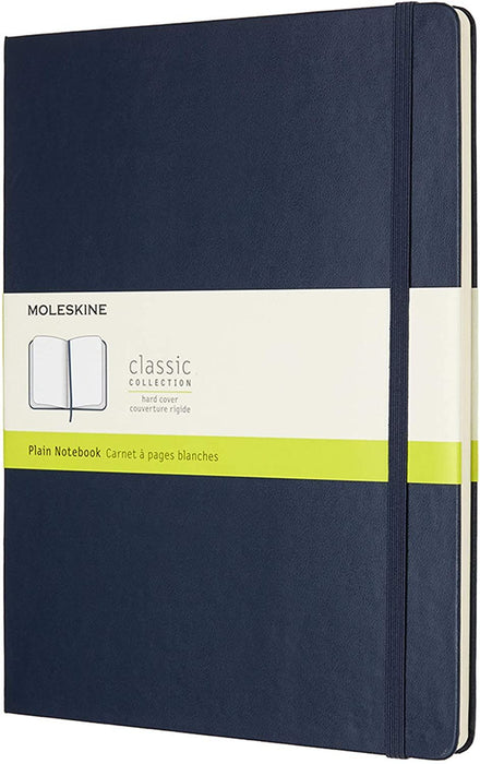 Тефтер с твърди корици Moleskine Classic Plain XL - Син, бели листове