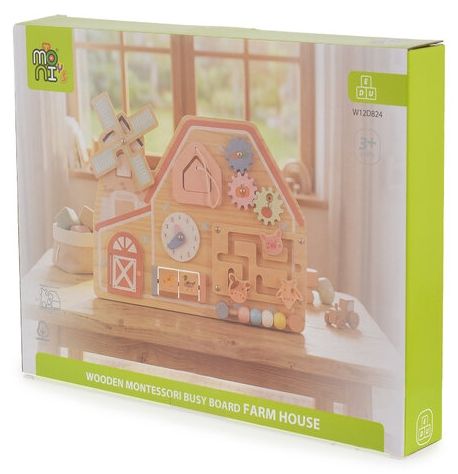 Дървена занимателна дъска Moni Toys - Farm House, по Монтесори