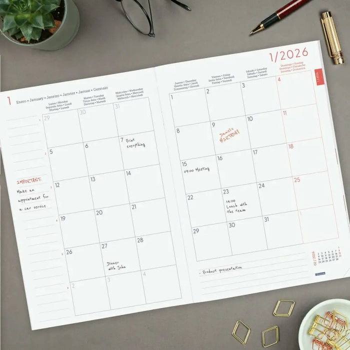 Monthly planner Finocam Сив хартия 16,5 x 24 cm
