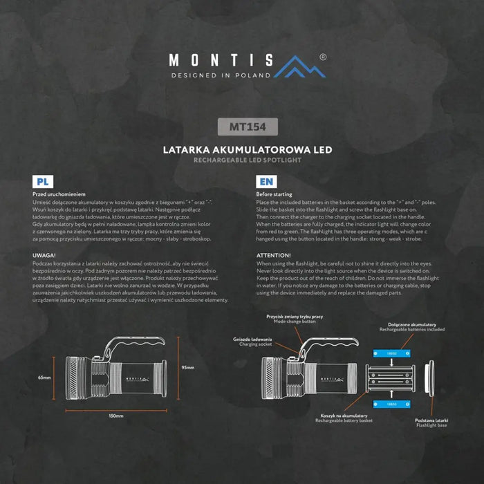Montis Aluminiowa ręczna latarka akumulatorowa LED MT154
