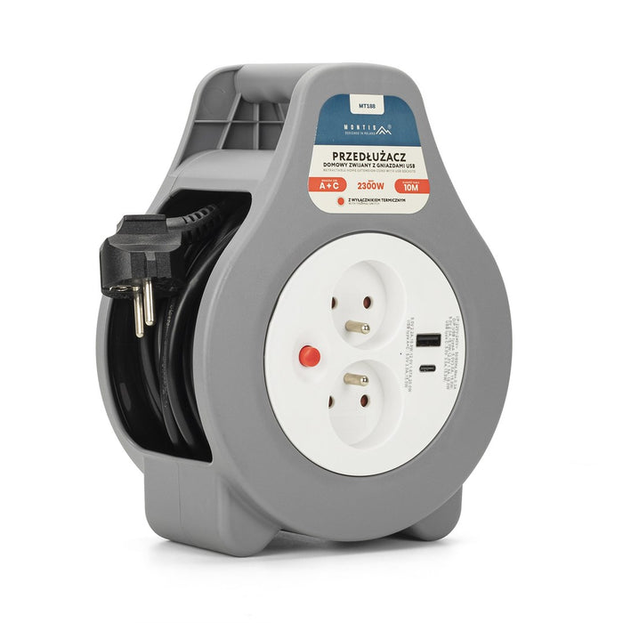 Montis Przedłużacz domowy zwijany z USB 10m MT188 2 AC изход(а)