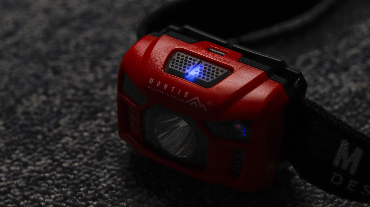Montis Bateryjna latarka nagłowna z sensorem MT002 Red, Black Headband фенерче LED