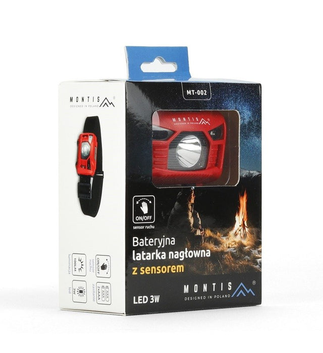 Montis Bateryjna latarka nagłowna z sensorem MT002 Red, Black Headband фенерче LED