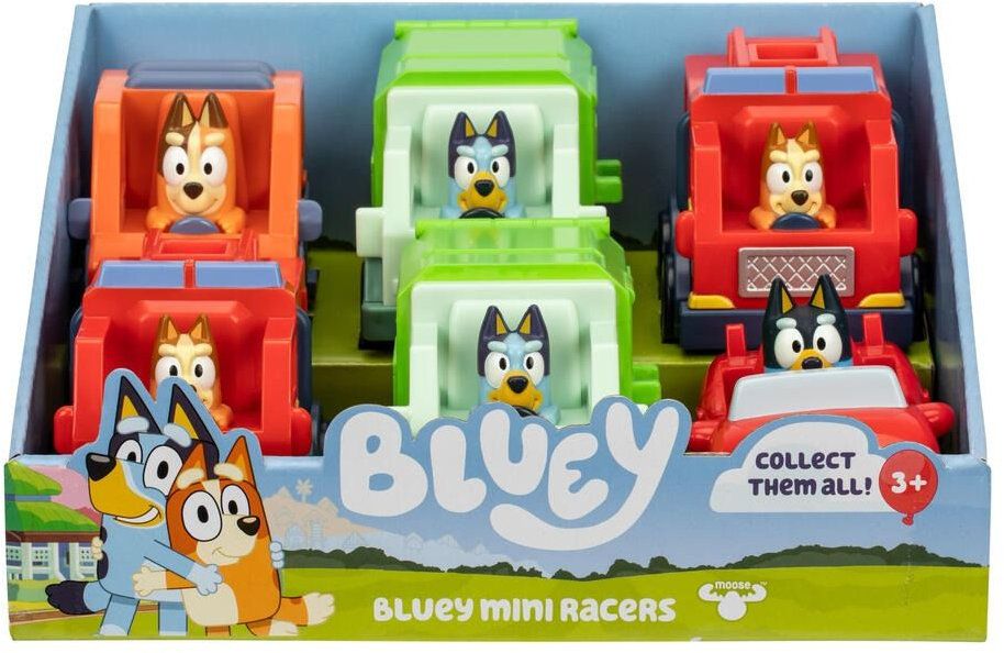 Количка с фигура Moose Bluey - Mini Racers, Блуи, Бинго, Бандит и Чили, асортимент