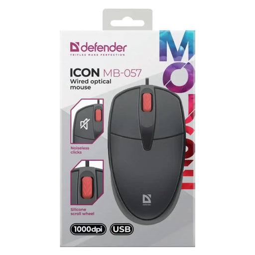 MOUSE DEFENDER ICON MB-057 ОПТИЧЕН 1000dpi 3P ЧЕРЕН ТИХ КЛИК