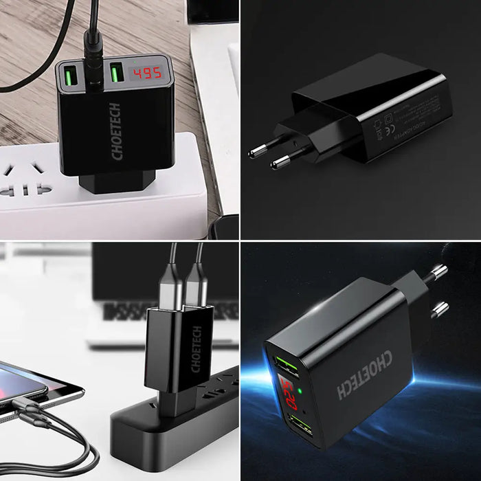 Мрежово зарядно Choetech C0028 с дисплей 11W 2xUSB-A EU