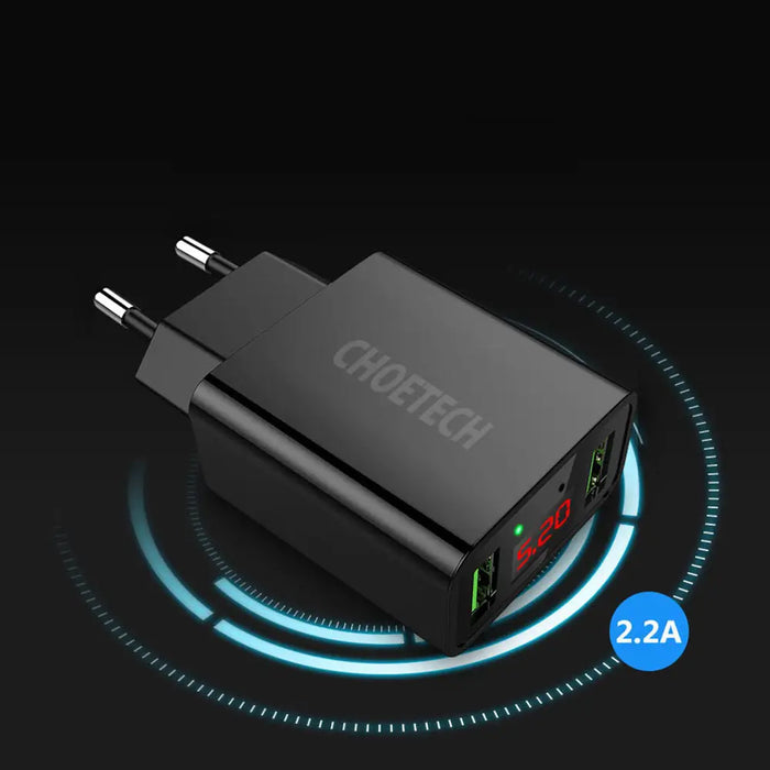Мрежово зарядно Choetech C0028 с дисплей 11W 2xUSB-A EU