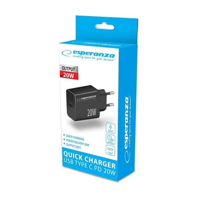 Мрежово зарядно Esperanza EZC104K 20W Черно