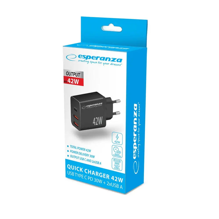 Мрежово зарядно Esperanza EZC106K 42W Черно